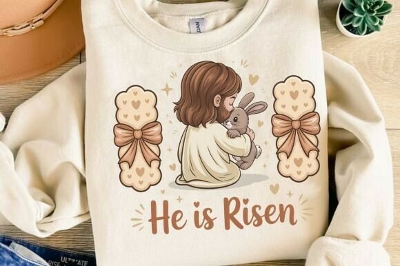 Bunny Coquette Brush Stroke Jesus PNG for T-Shirt Designs