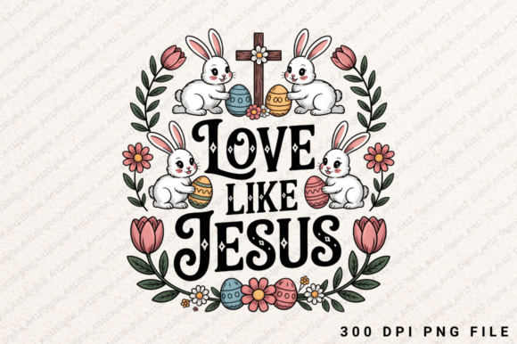 Christian Easter Jesus Bunny Floral PNG
