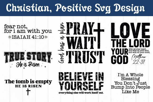Christian Jesus PNG & Positive Quotes SVG for T-Shirt Designs