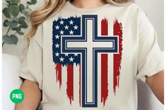 Cross with USA Flag PNG: Christian T-Shirt Designs