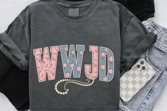 Faux Pearl WWJD PNG: Girly T-Shirt Designs