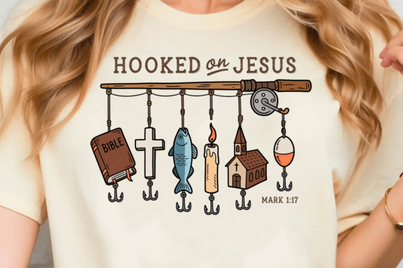 Hooked on Jesus PNG for T-Shirt Designs