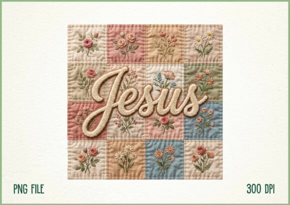 Jesus Floral Quilt Faith Faux Design for T-Shirt Designs