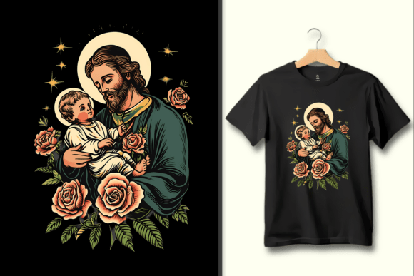 Saint Joseph Holding Baby Jesus PNG Art for T-Shirt Designs